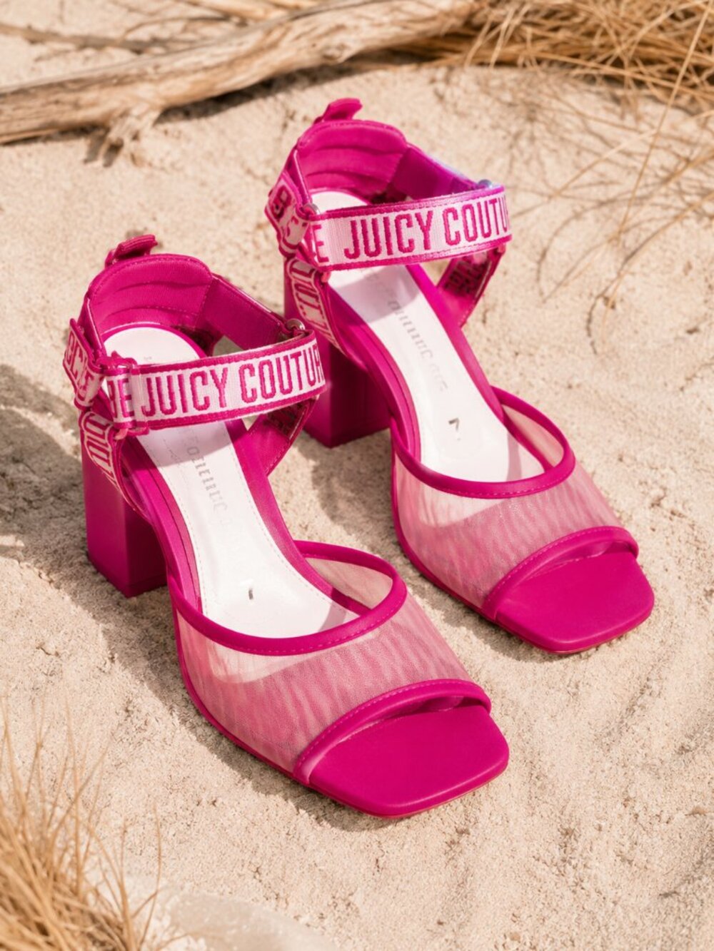 Juicy Couture Pink Mesh Block Heel Sandals Size 7